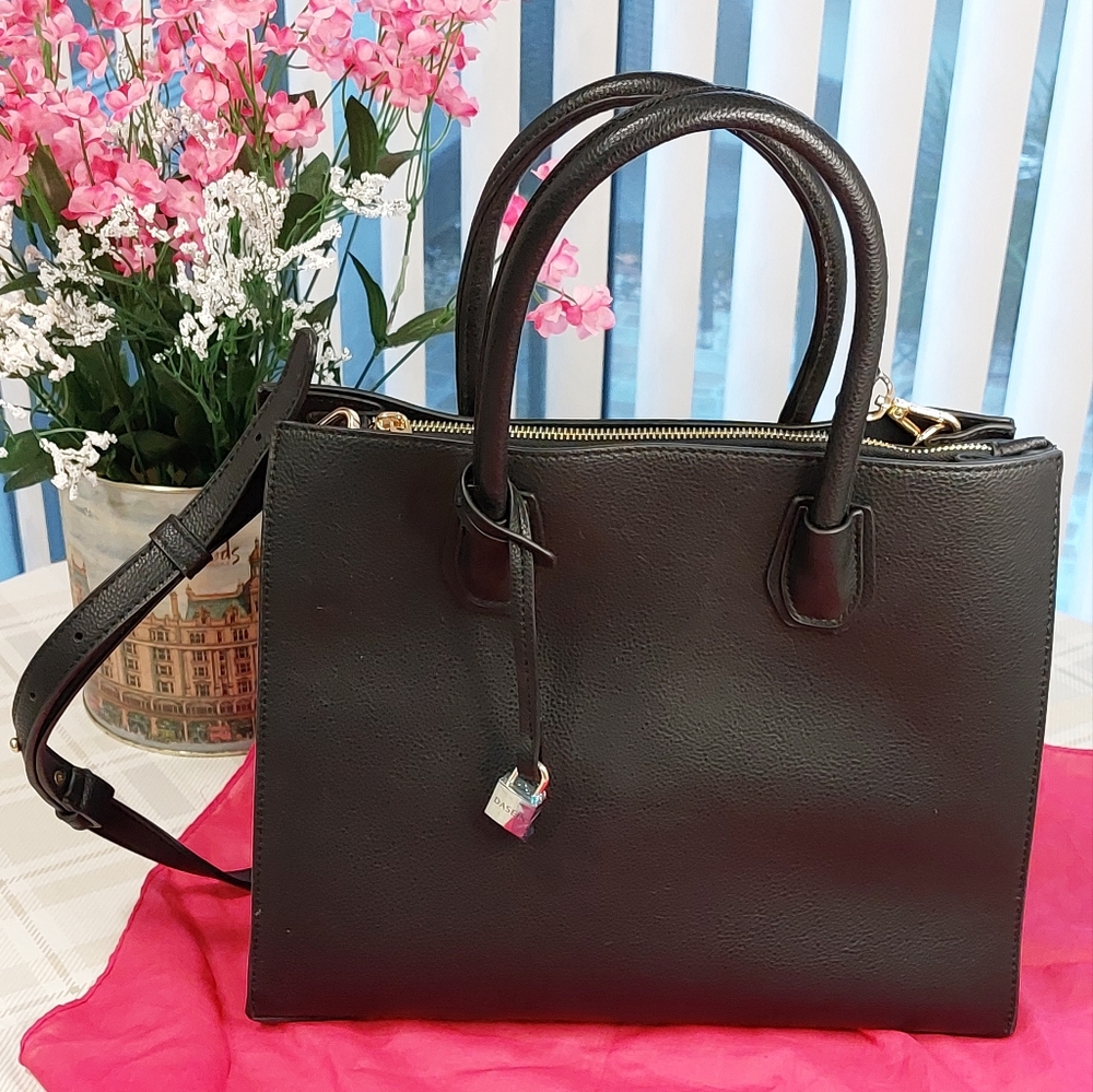 Dasein Vegan Leather Large Black Tote/Purse w/ Separate Clutch